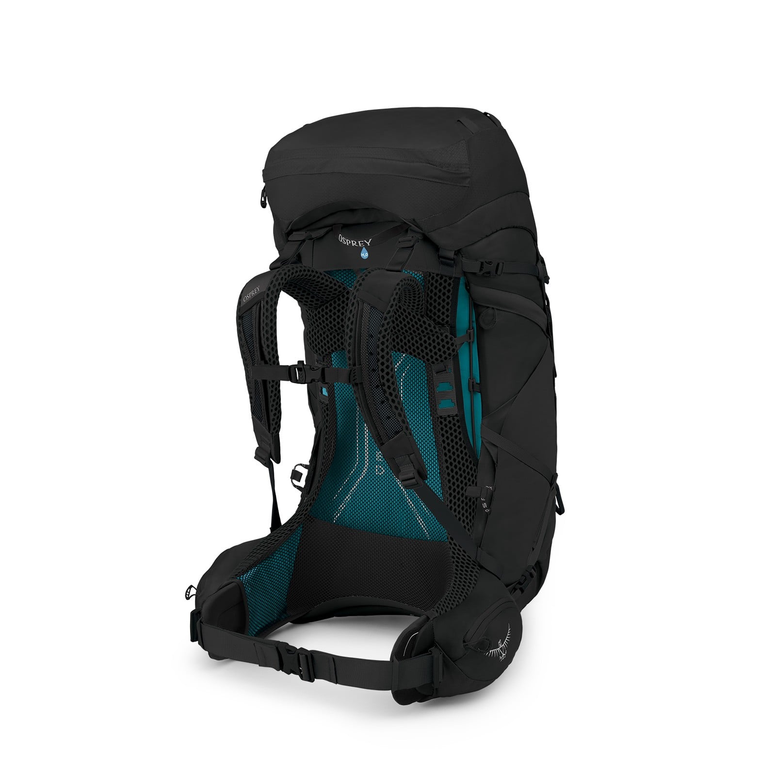 Osprey Aura AG LT 65 Backpacking Pack 65L in Black — angle view 2