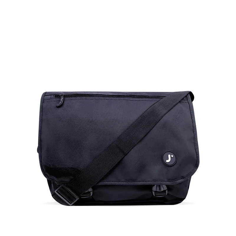 J World Terry Messenger Bag in Black — front view # color_Black