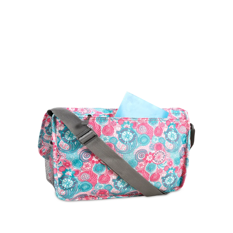 J World Terry Messenger Bag in Blue Raspberry — back view # color_Blue Raspberry