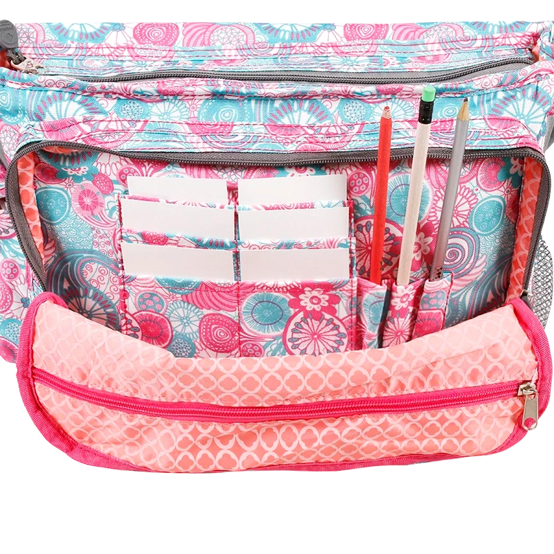 J World Terry Messenger Bag in Blue Raspberry — detail view # color_Blue Raspberry