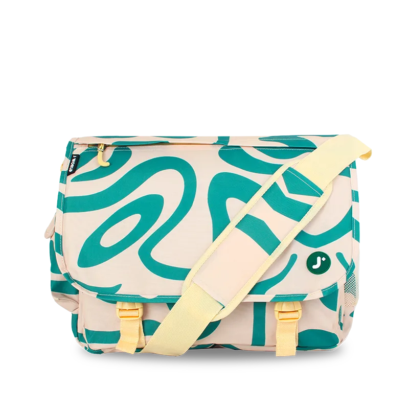 J World Thomas Laptop Messenger Bag in Green Swirl — front view # color_Green Swirl