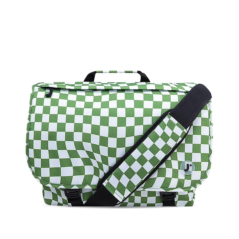 J World Thomas Laptop Messenger Bag in Matcha Checkers — front view # color_Matcha Checkers