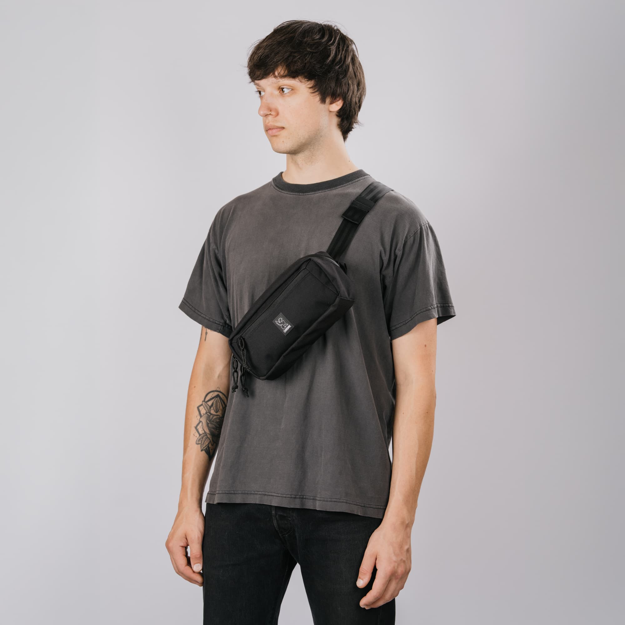 Chrome Industries Micro Kadet Sling Bag 3L in Black — angle view 7 # color_Black