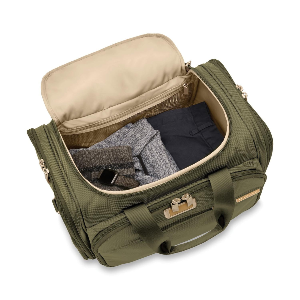 Briggs & Riley Baseline Underseat Duffle in Olive — interior view 2