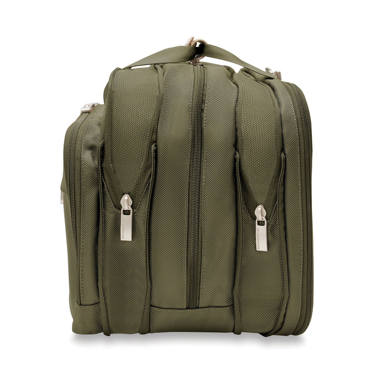 Briggs & Riley Baseline Expandable Cabin Bag in Olive — side view (expanded)