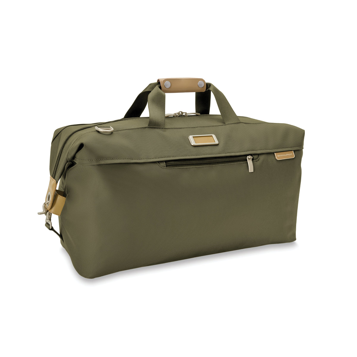 Briggs & Riley Baseline Weekender Duffle in Olive — angle view