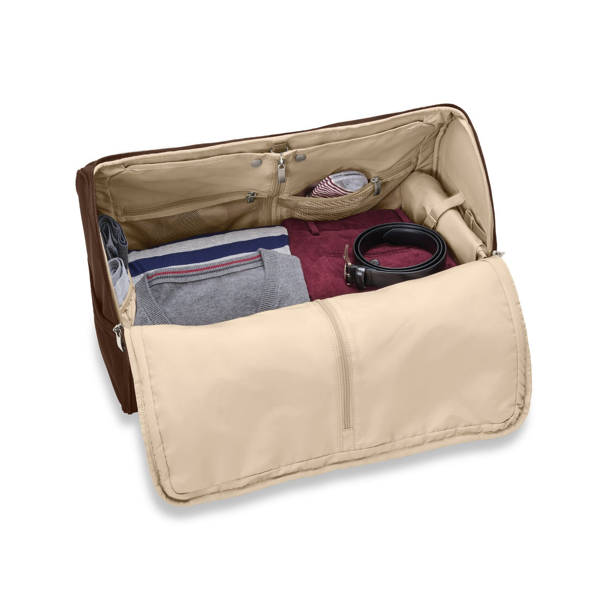 Briggs & Riley Baseline Garment Duffle in Chocolate — interior view 4