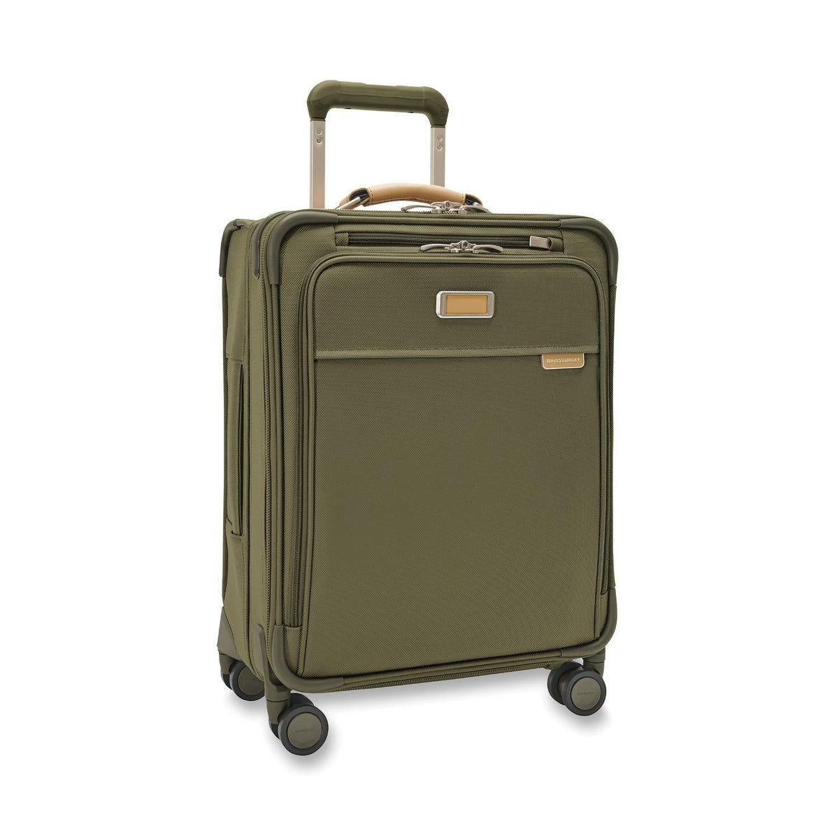 Briggs & Riley Baseline Global 21" Carry-On Expandable Spinner in Olive — angle view 2