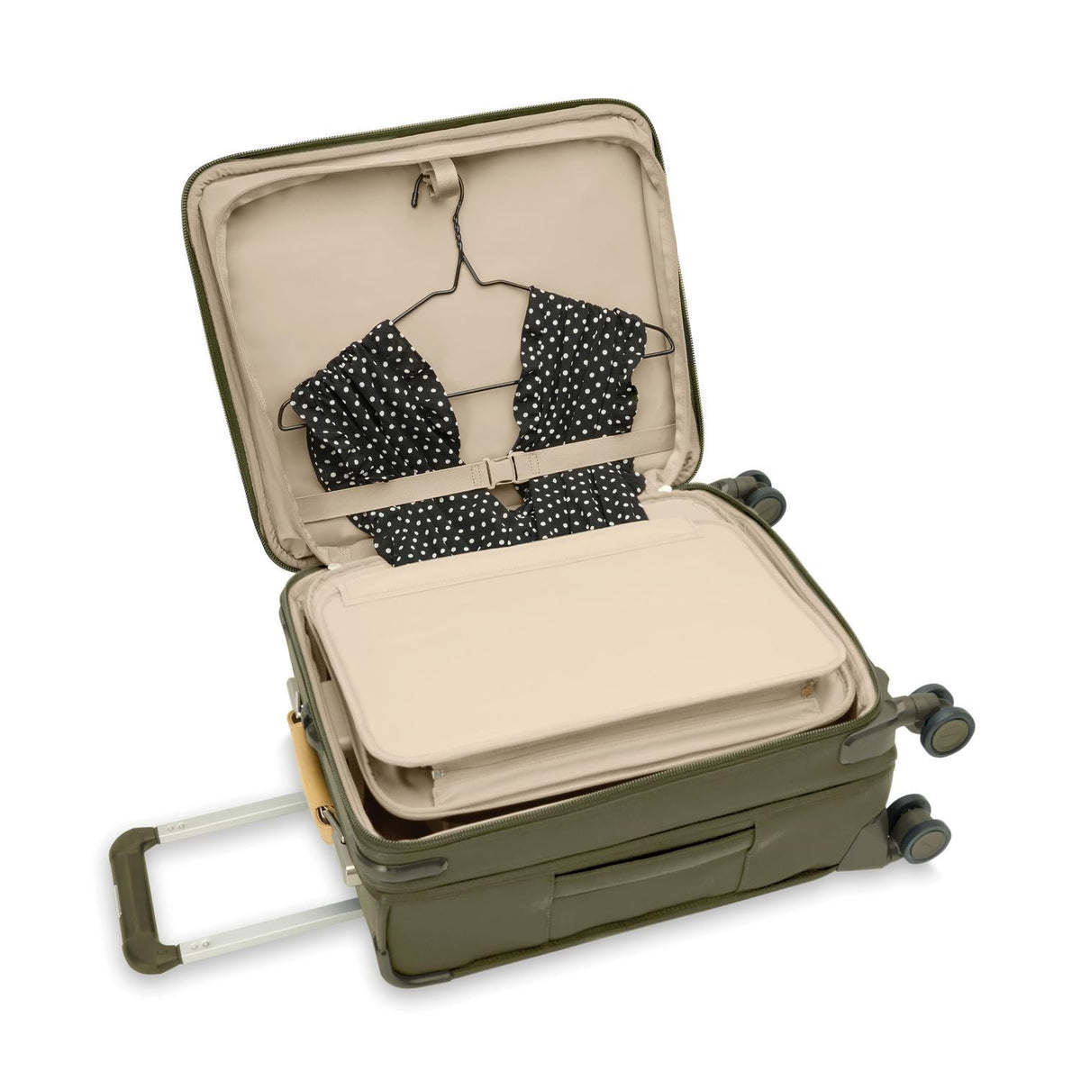 Briggs & Riley Baseline Global 21" Carry-On Expandable Spinner in Olive — interior view 4