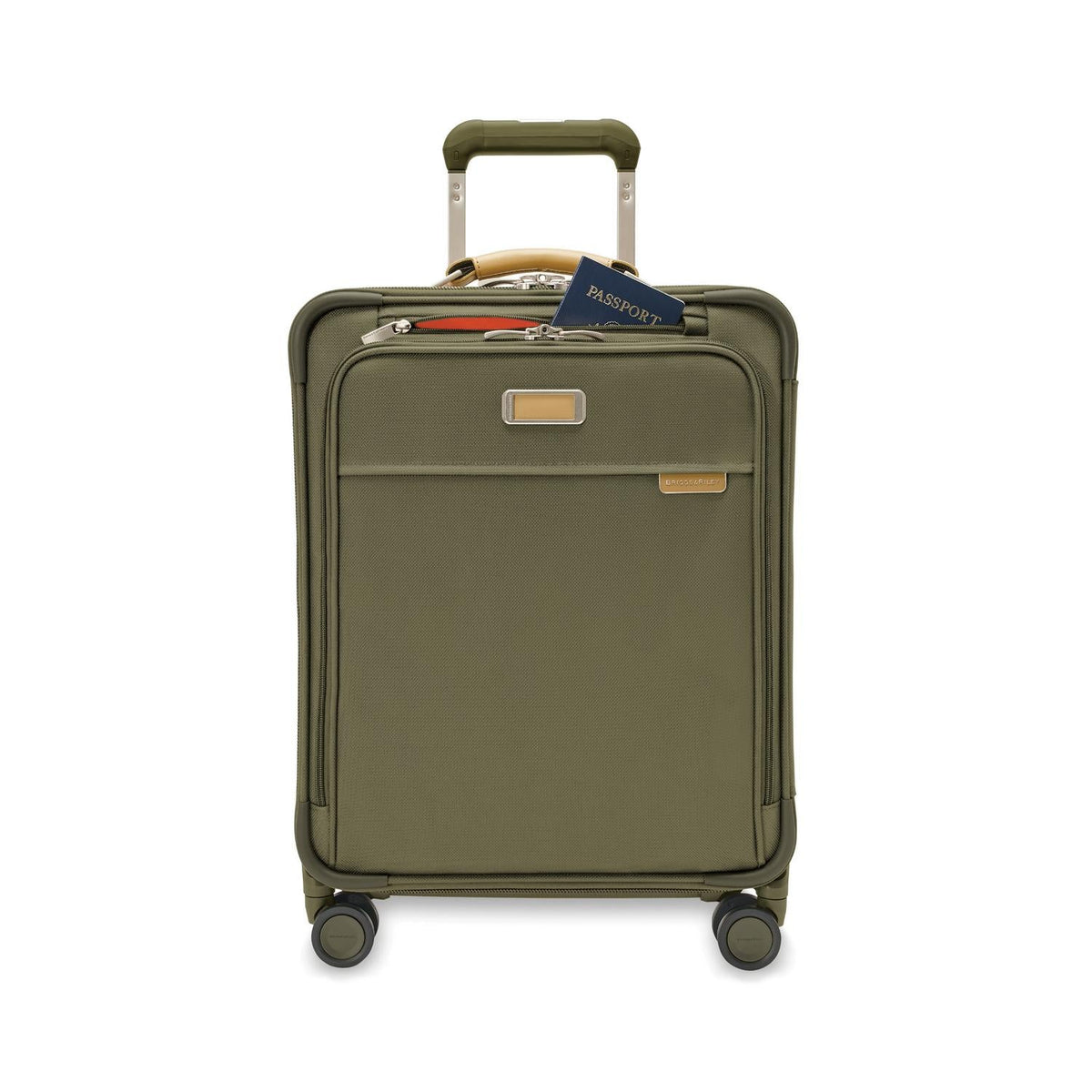 Briggs & Riley Baseline Global 21" Carry-On Expandable Spinner in Olive — detail view