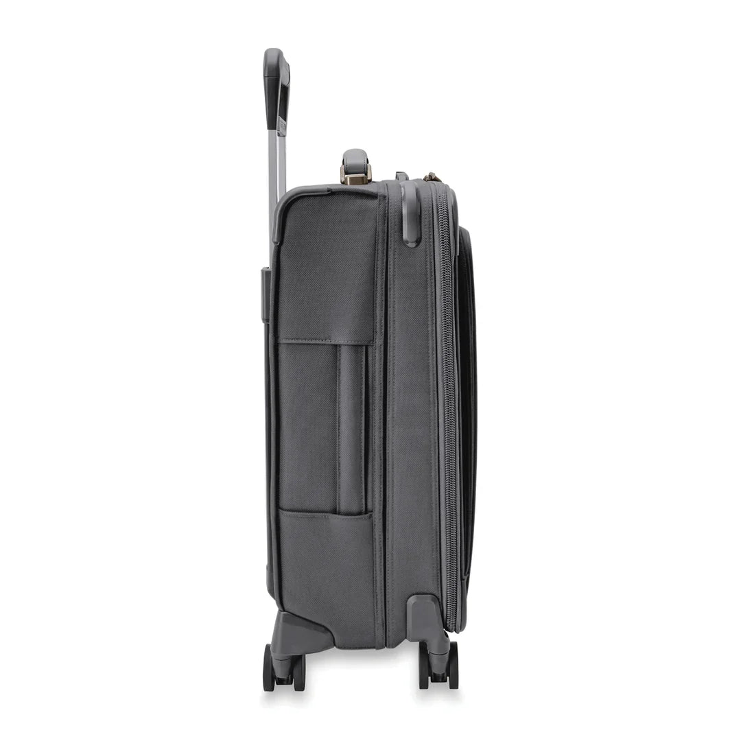 Briggs & Riley Baseline Essential 22" Carry-On Expandable Spinner in Steel Gray — side view