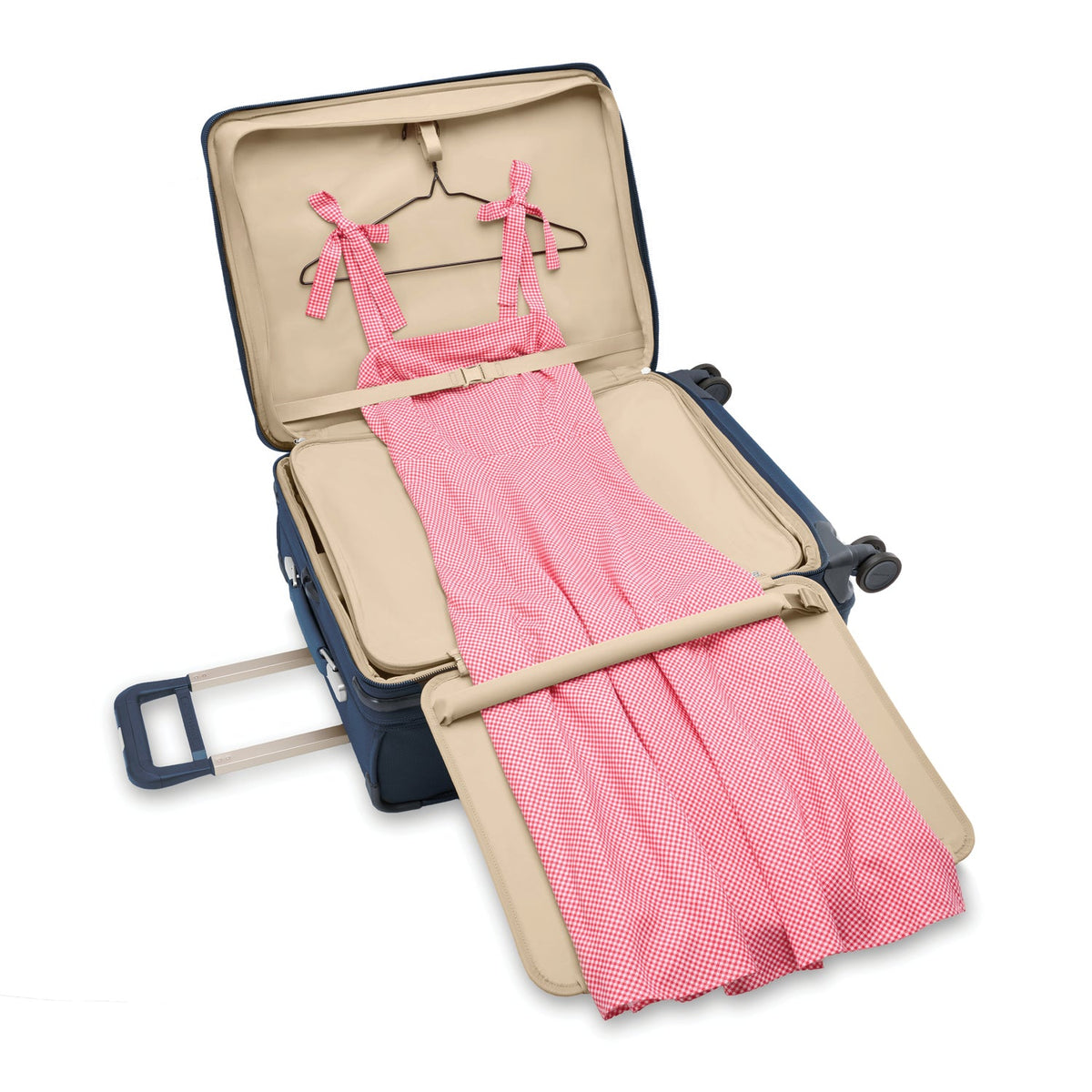 Briggs & Riley Baseline Compact Checked Expandable Spinner in Navy — interior view 2