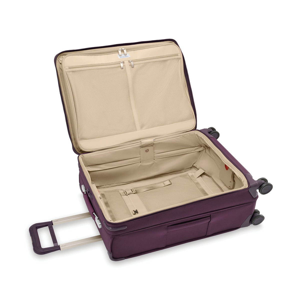 Briggs & Riley Baseline Compact Checked Expandable Spinner in Plum — interior view