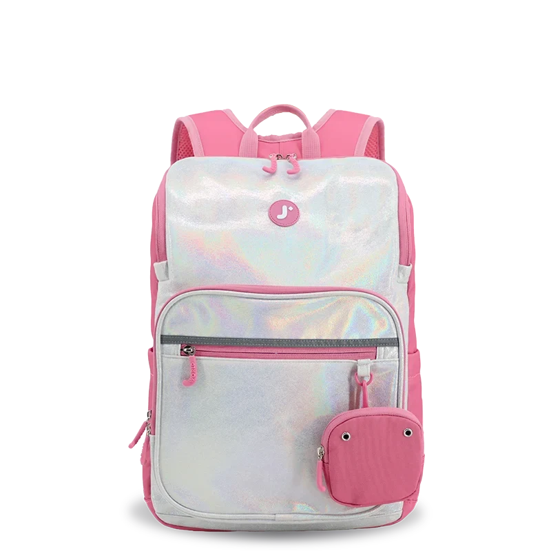 J World Junior Backpack With Lunch Box For School in Metallic Silver — front view 2 # color_Metallic Silver