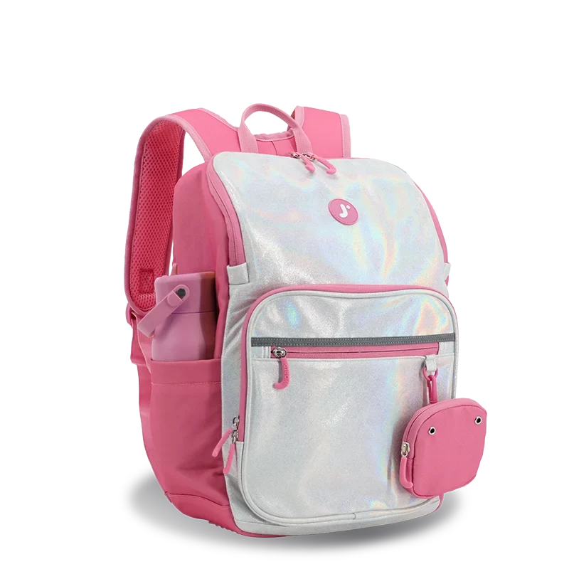 J World Junior Backpack With Lunch Box For School in Metallic Silver — angle view 2 # color_Metallic Silver