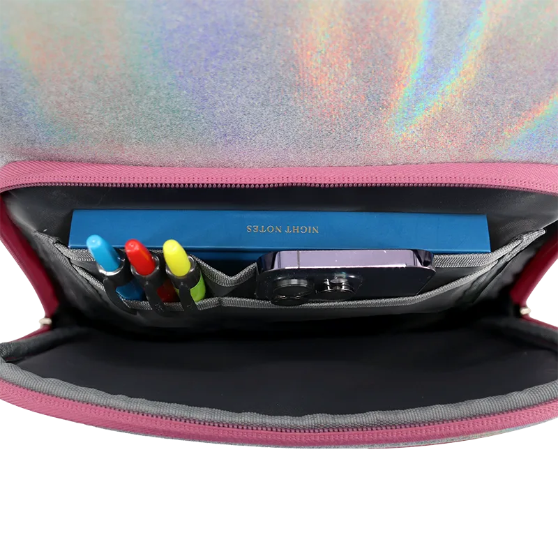 J World Junior Backpack With Lunch Box For School in Metallic Silver — detail view 2 # color_Metallic Silver