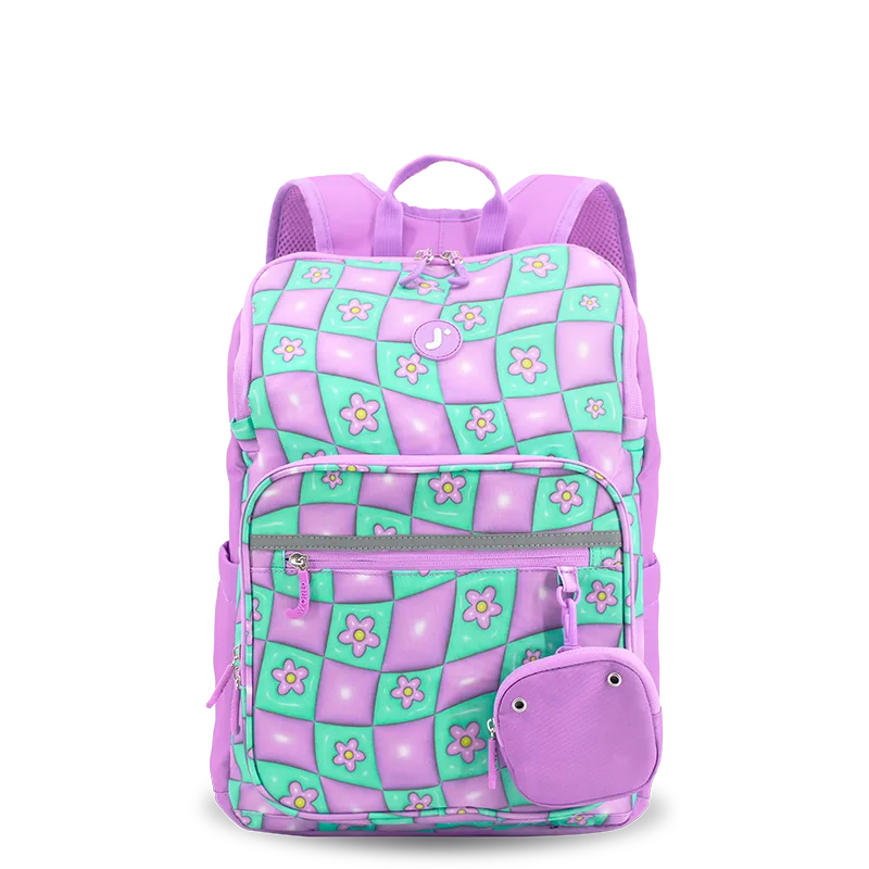 J World Junior Backpack With Lunch Box For School in Puffy Flower — front view 2 # color_Puffy Flower