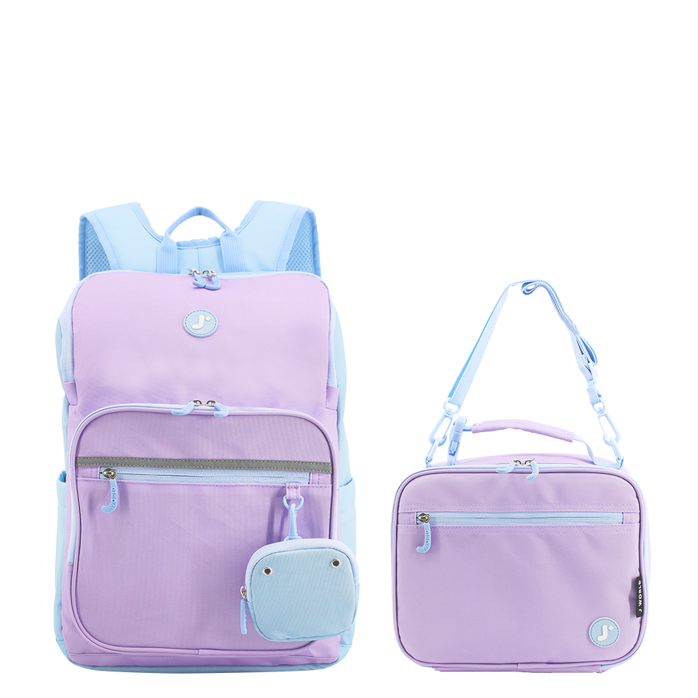J World Junior Backpack With Lunch Box For School in Purple — front view # color_Purple