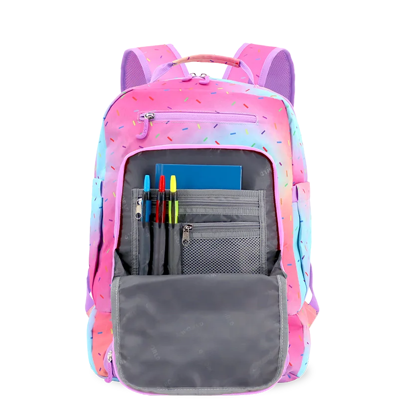 J World Packmate 2-in-1 Backpack With Built-in Lunch Bag in Confetti — interior view # color_Confetti