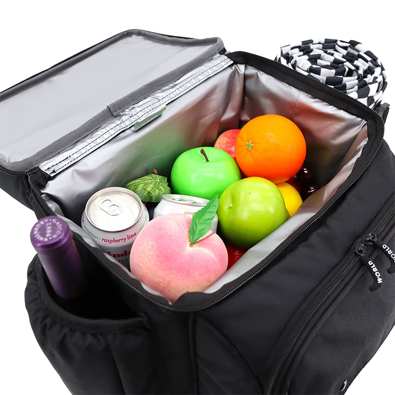 J World Picnic Backpack with Insulated Compartments & Picnic Mat in Black — detail view 2 # color_Black