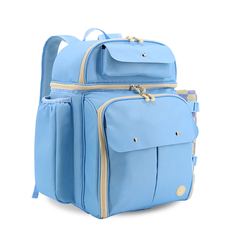 J World Picnic Backpack with Insulated Compartments & Picnic Mat in Sky Blue — angle view 2 # color_Sky Blue