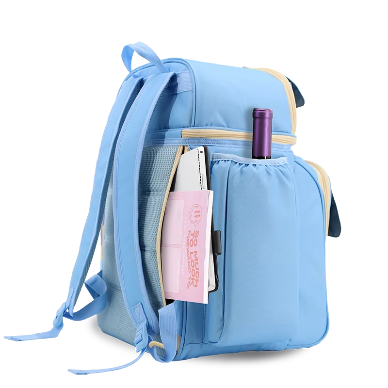 J World Picnic Backpack with Insulated Compartments & Picnic Mat in Sky Blue — detail view # color_Sky Blue