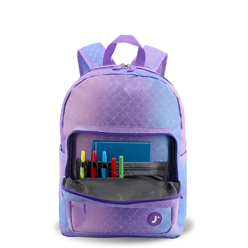 J World Zenpack Jr. Kids Laptop Backpack in Purple Mermaid — detail view # color_Purple Mermaid