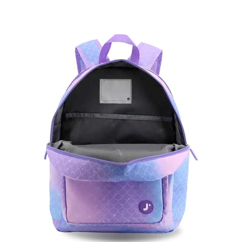 J World Zenpack Jr. Kids Laptop Backpack in Purple Mermaid — angle view 2 # color_Purple Mermaid