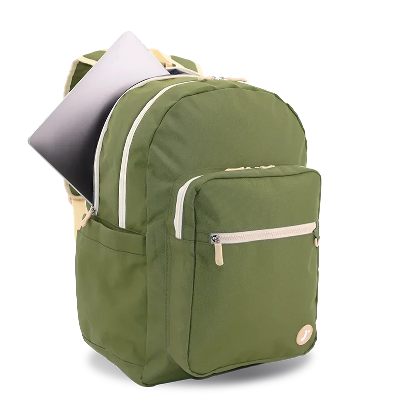J World Zenpack Laptop Backpack in Olive Green — angle view 2 # color_Olive Green