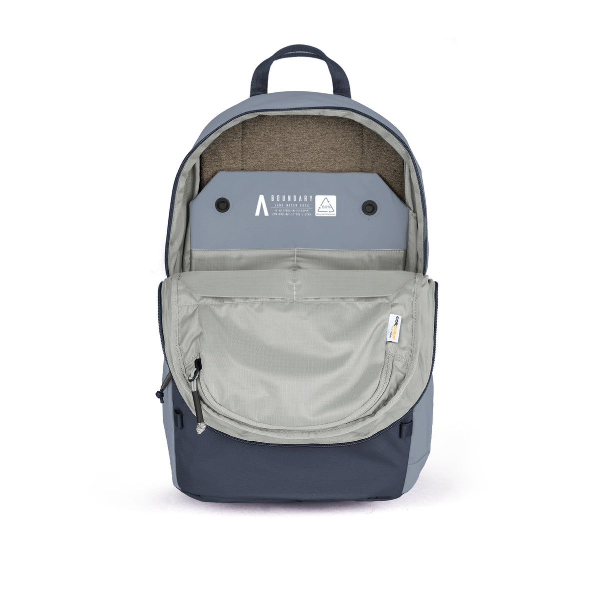 Boundary Supply Rennen Recycled Daypack in Slate Blue — interior view