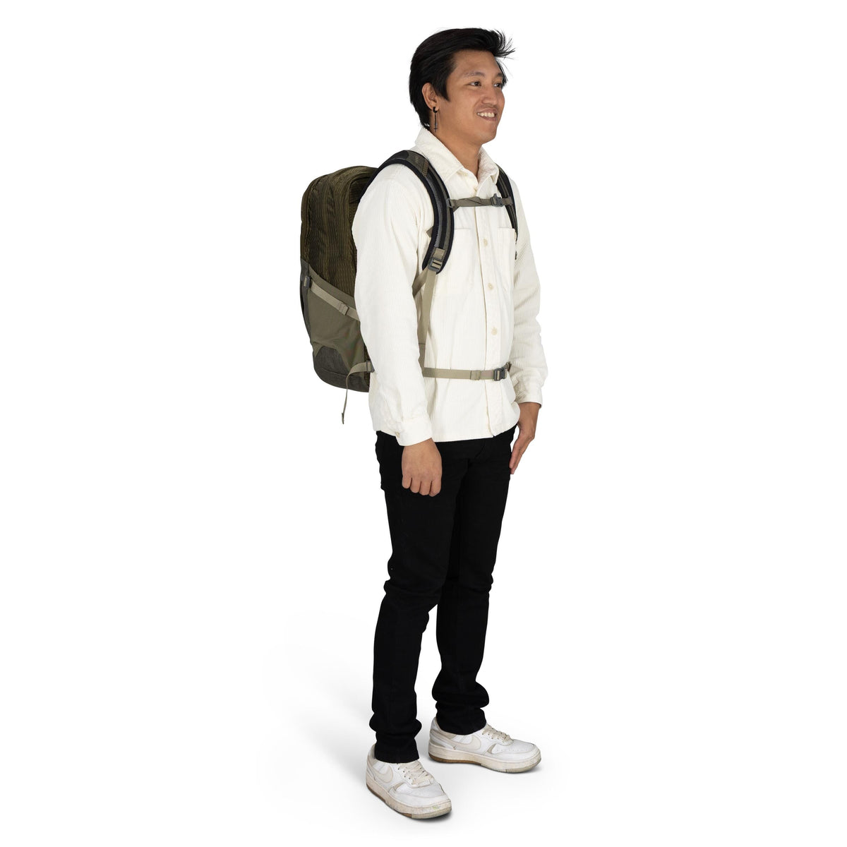 Osprey Comet Backpack 30L in Moss Green-Earl Grey Heather — lifestyle