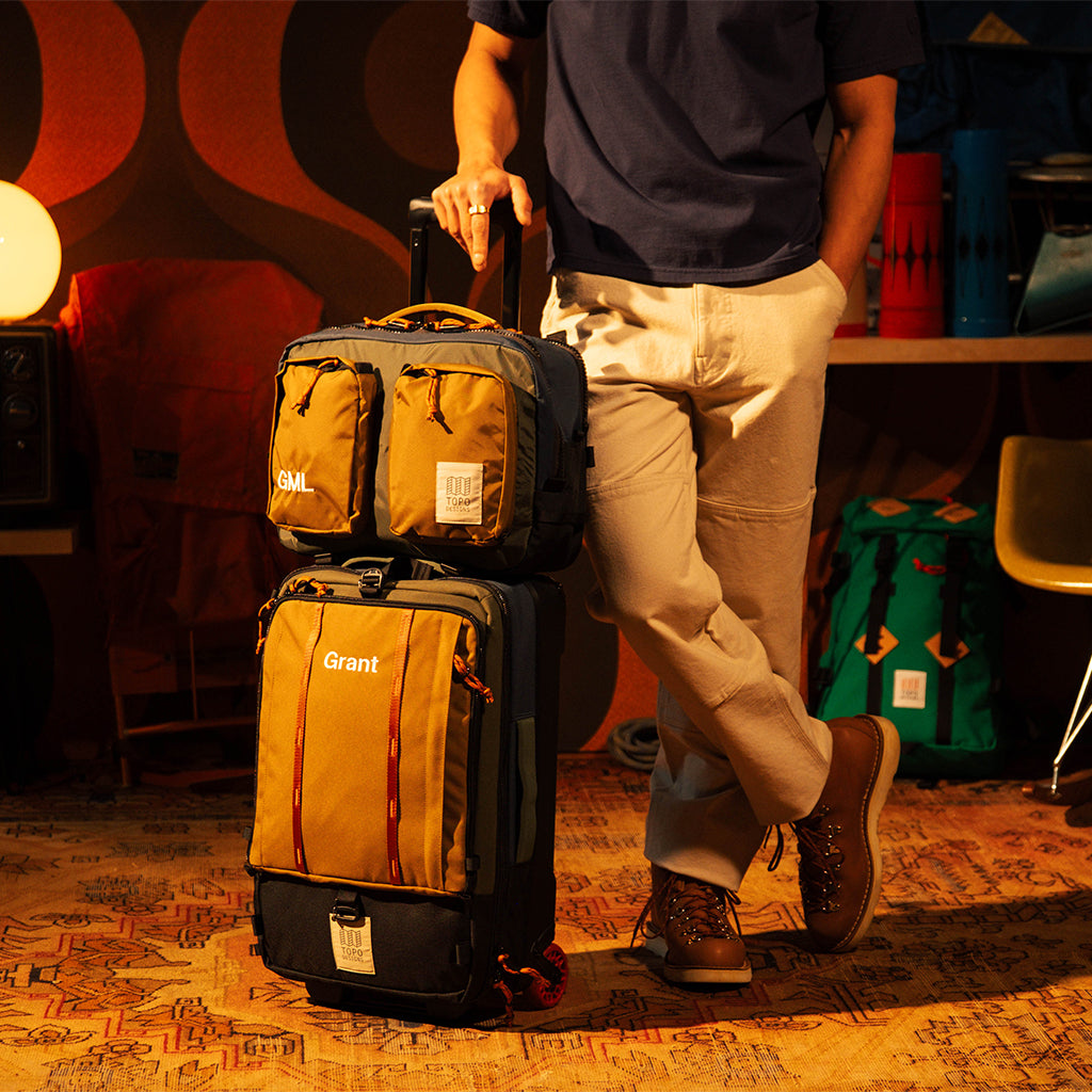 Topo Designs Global Briefcase in Olive Dark Khaki — lifestyle # color_Olive Dark Khaki