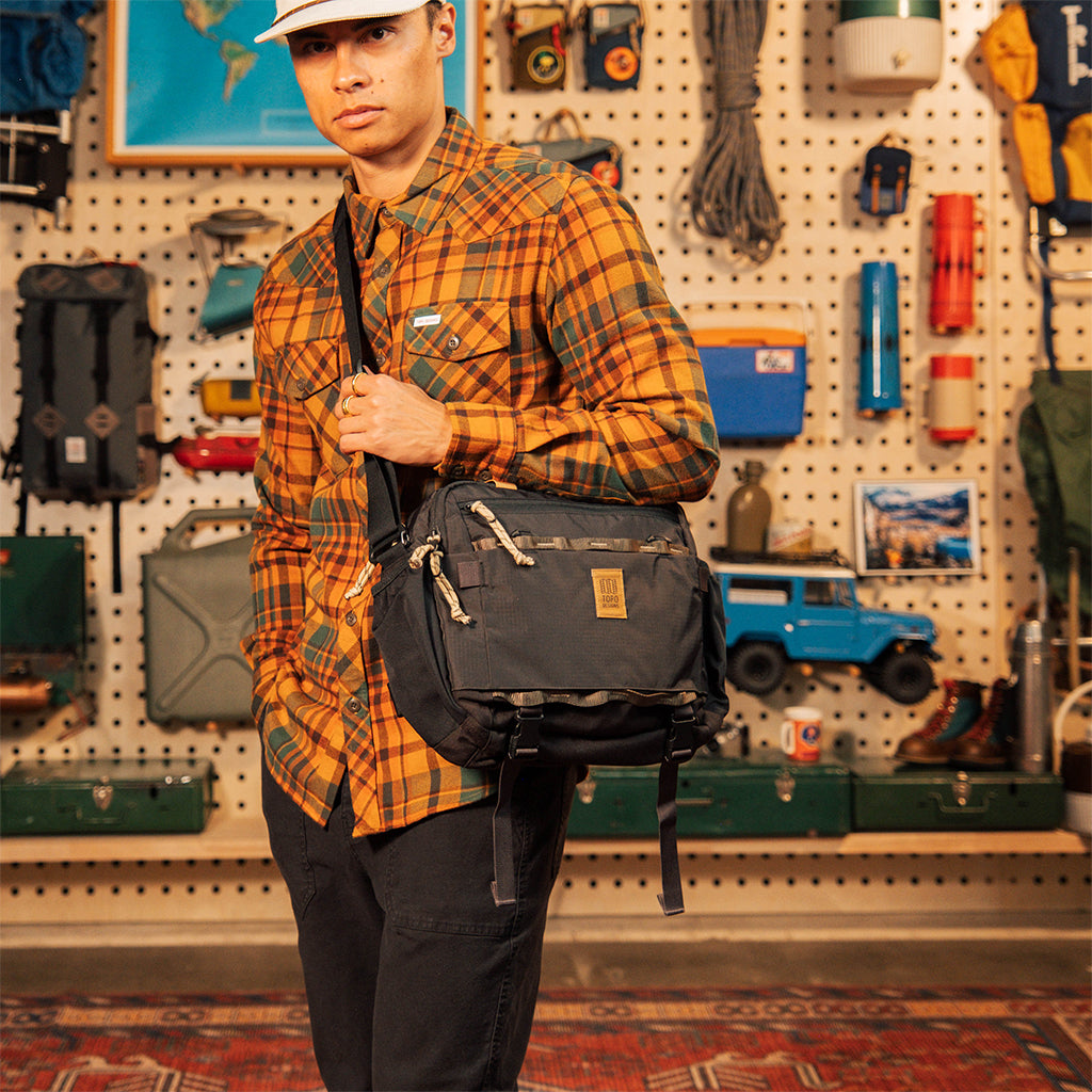 Topo Designs Mountain Cross Bag in Black Neutral — lifestyle # color_Black Neutral