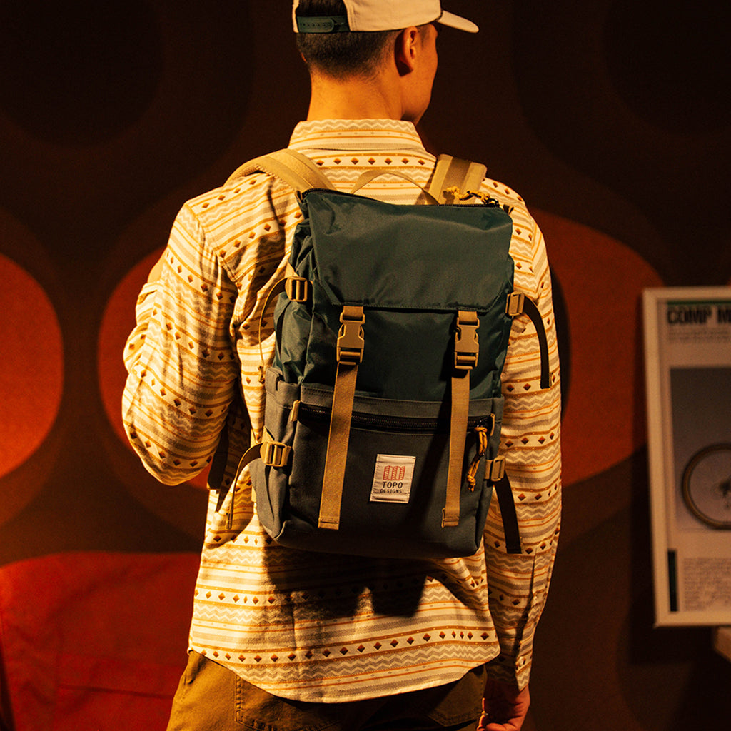 Topo Designs Rover Pack Classic in Forest — lifestyle # color_Forest