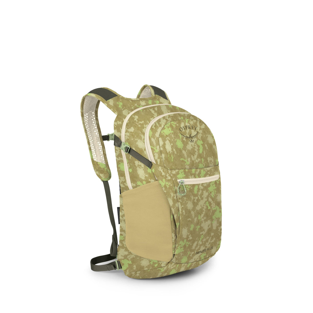 Osprey Daylite Plus Backpack 20L in Sunlit Lichen Print Gravel Tan — front view # color_Sunlit Lichen Print Gravel Tan