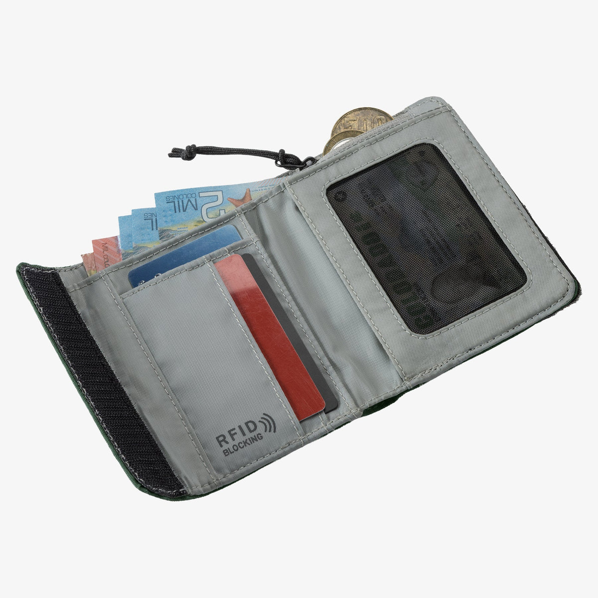 Eagle Creek Stash RFID Trifold Wallet in Grass Green — angle view 3 # color_Grass Green