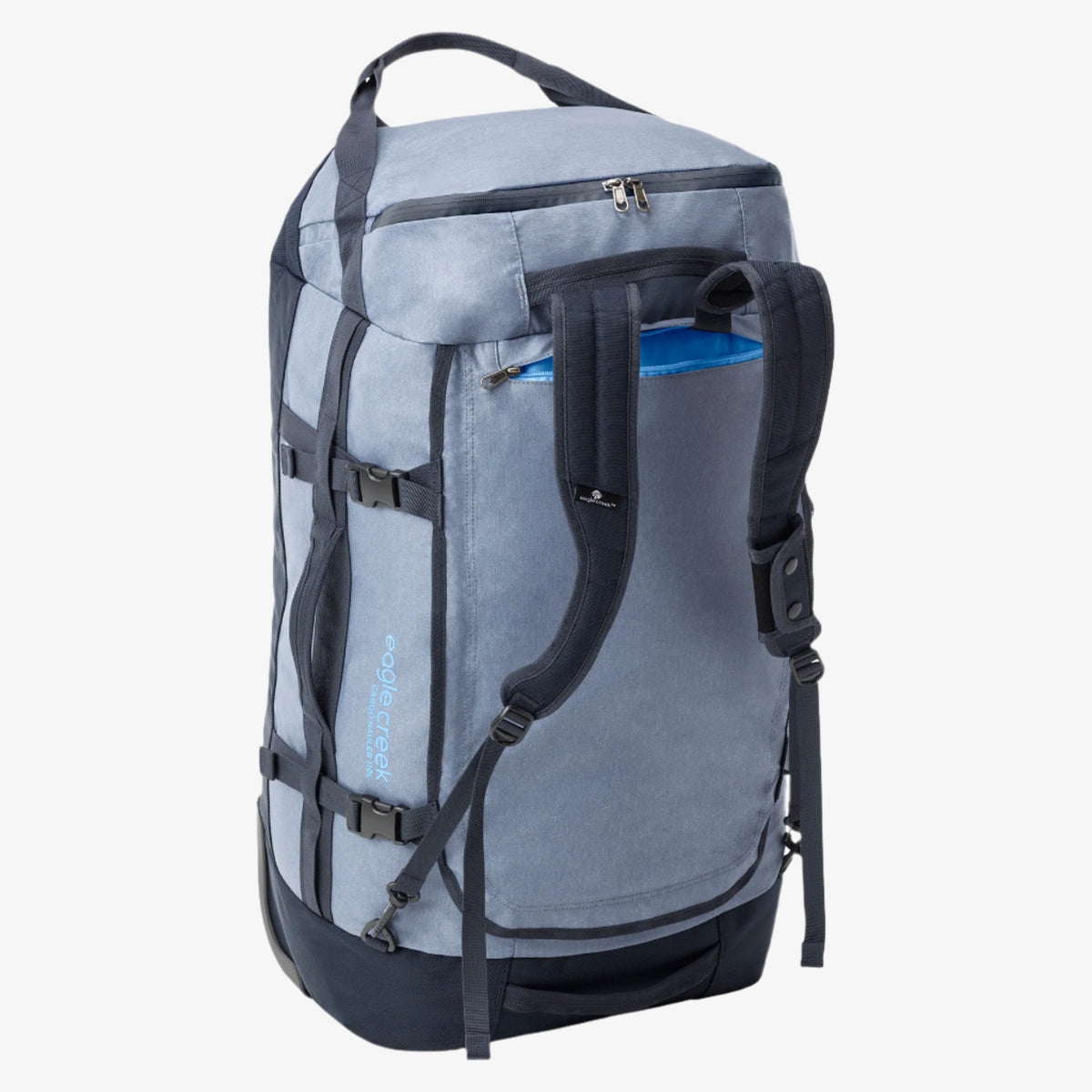 Eagle Creek Cargo Hauler Wheeled Duffel 110L in Glacier Blue — back view # color_Glacier Blue