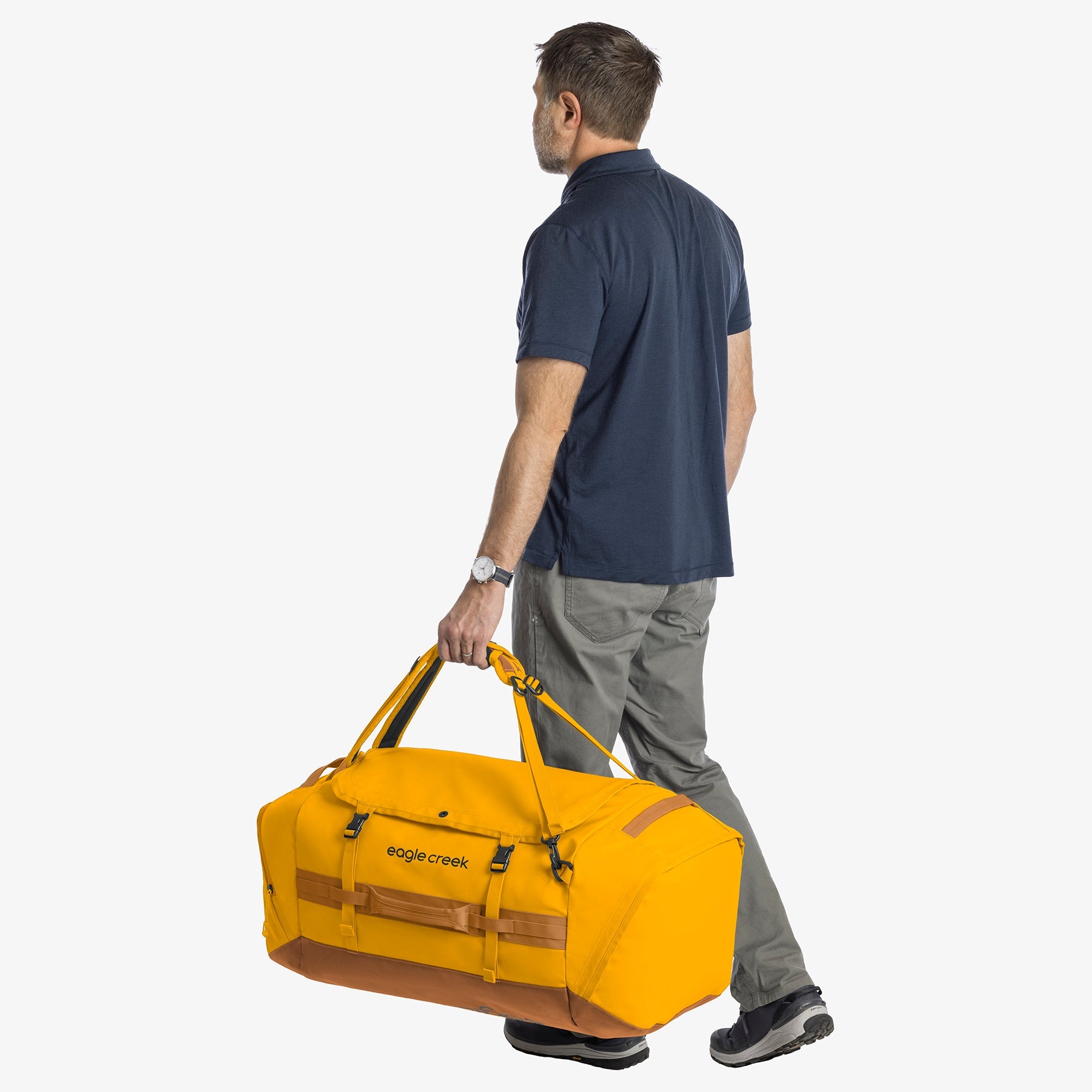 Eagle Creek Cargo Hauler 90L Duffel Bag in Citrus Orange — detail view