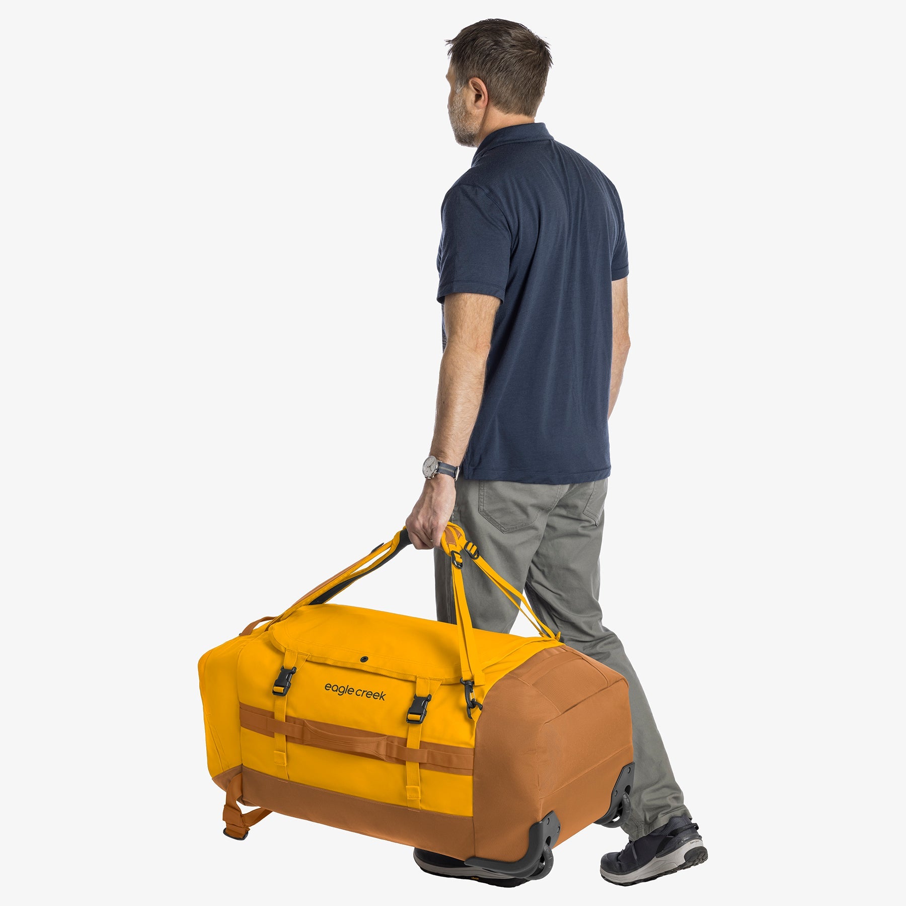 Eagle Creek Cargo Hauler 110L Rolling Duffel Bag in Citrus Orange — detail view