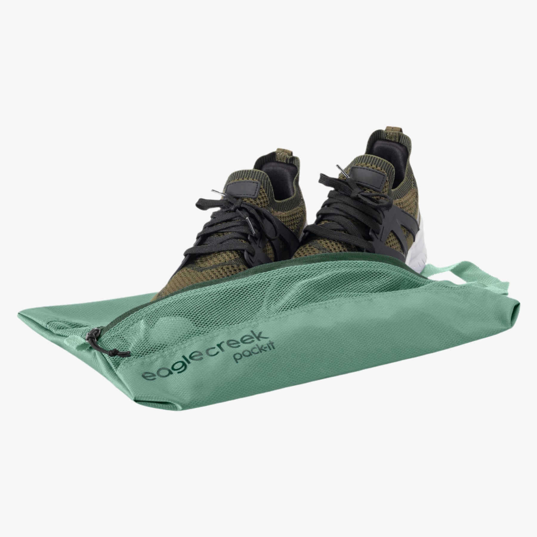 Eagle Creek Pack-It Reveal Shoe Sack in Willow Green — angle view 3