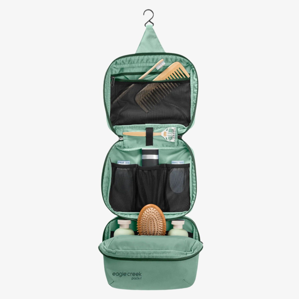 Eagle Creek Pack-It Trifold Toiletry Bag in Willow Green — interior view # color_Willow Green