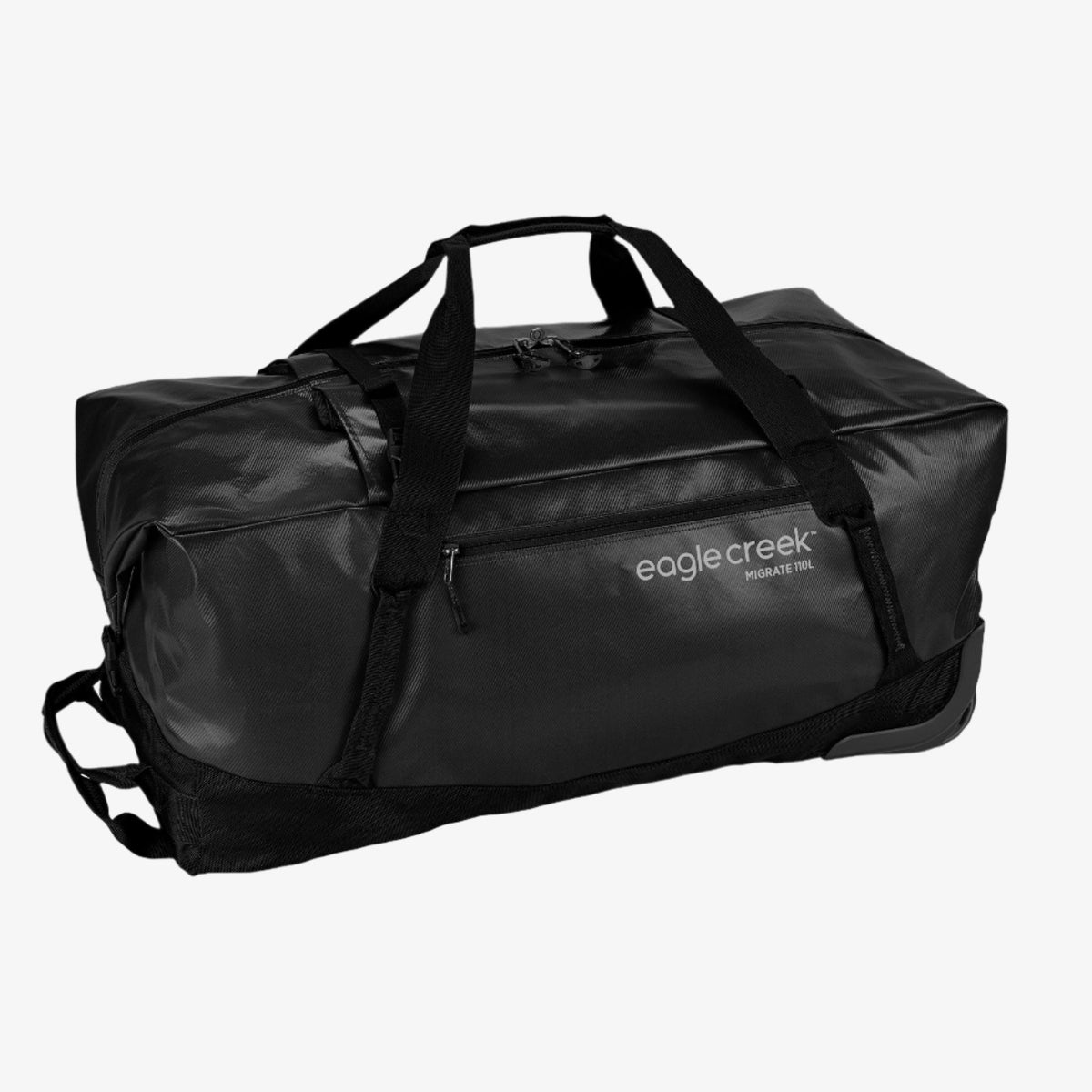 Eagle Creek Migrate Wheeled Duffel Bag 110L in Midnight Black — front view # color_Midnight Black