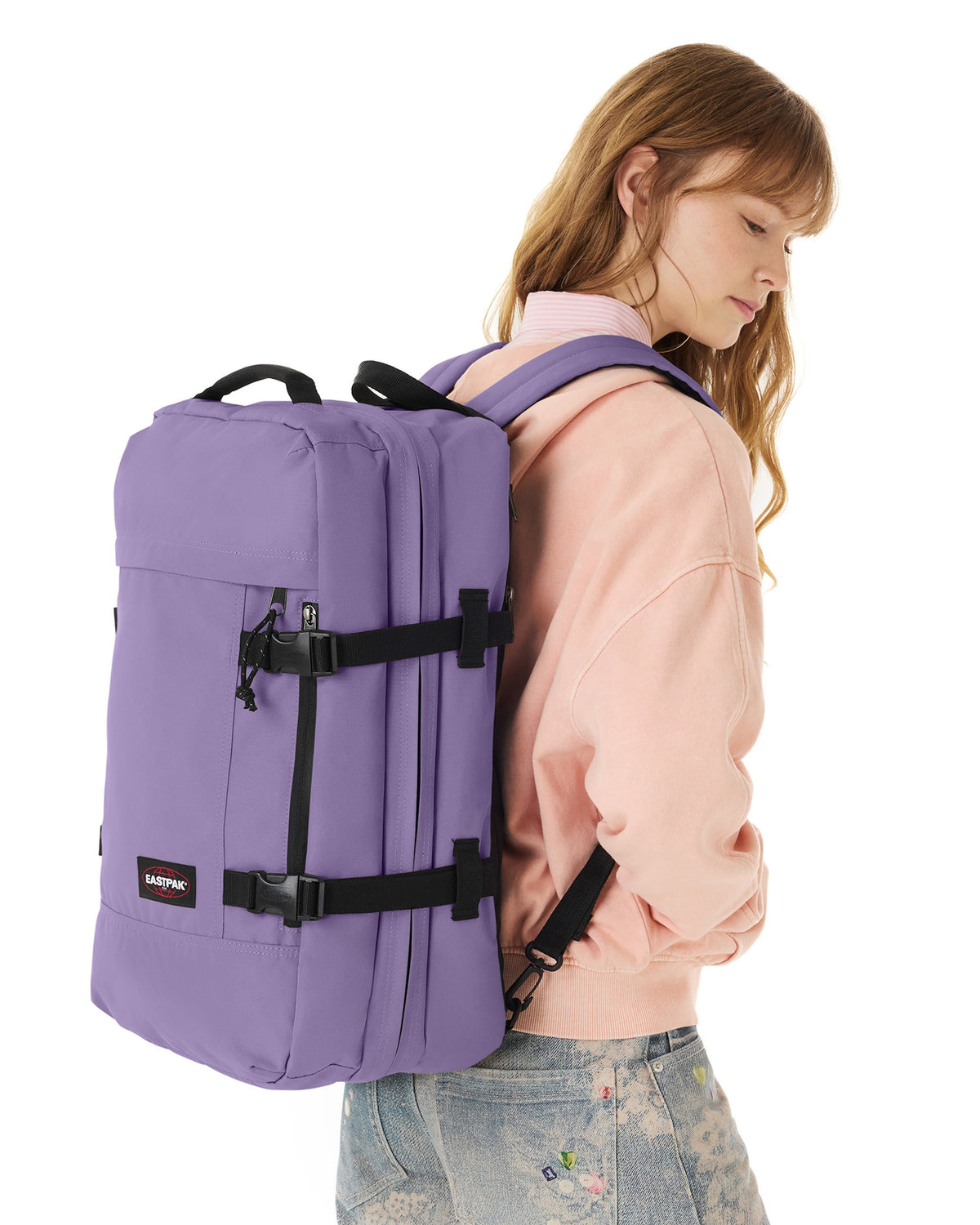 Eastpak Travelpack Backpack 42L in Dahlia Purple — lifestyle