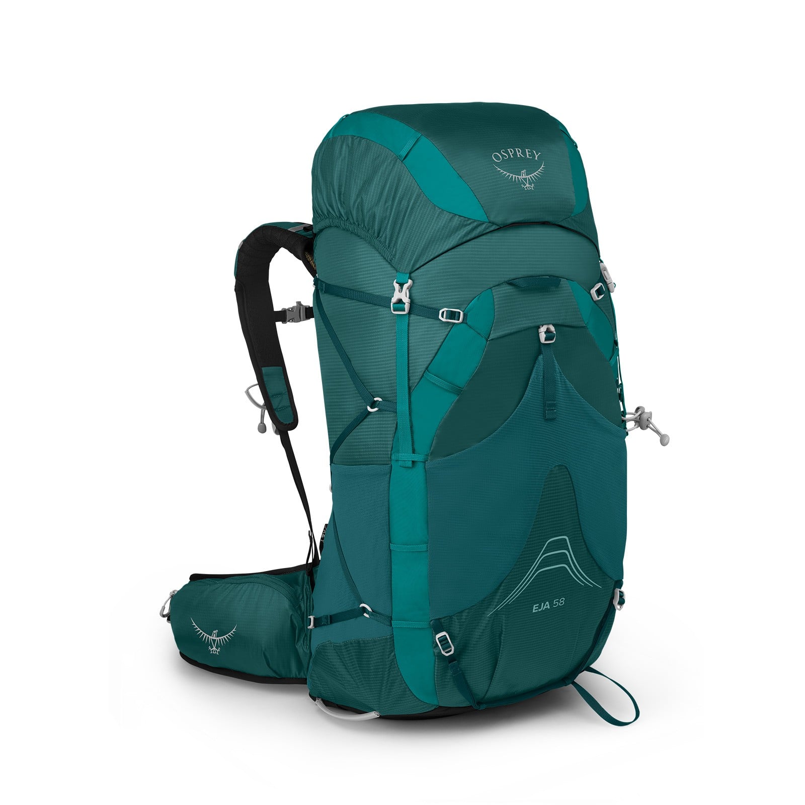Osprey Eja 58 Extended Fit Women's Backpacking Pack 58L in Deep Teal — angle view 2