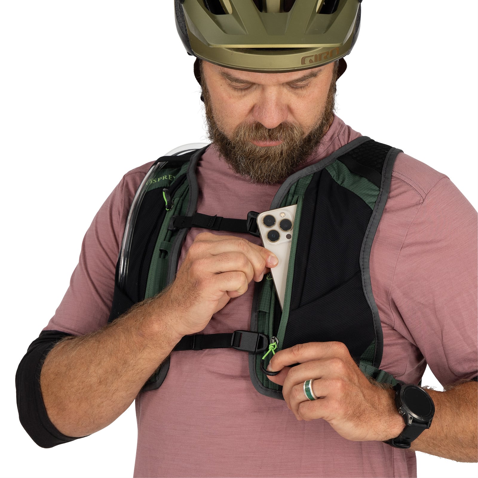 Osprey Escapist Velocity 6 Bike Hydration Vest 6L in Tundra Green — detail view 5