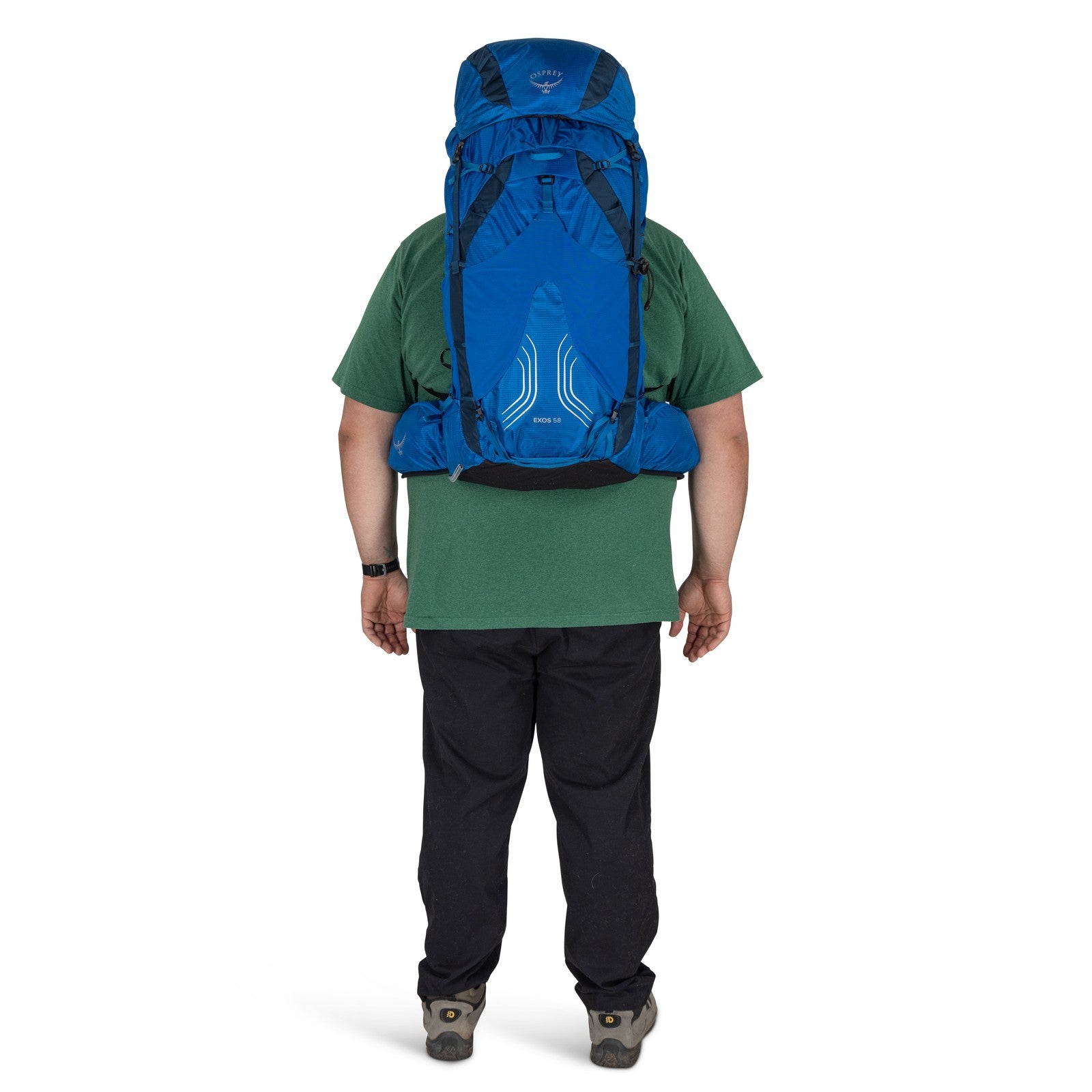 Osprey Exos 58 Extended Fit Backpacking Pack 58L in Blue Ribbon — lifestyle 4