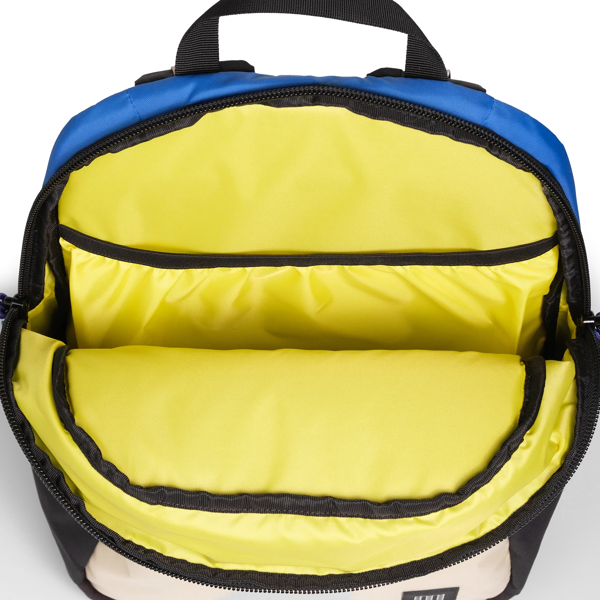 Topo Designs Commuter Backpack in Classic Blue Bone White — interior view 2 # color_Classic Blue Bone White