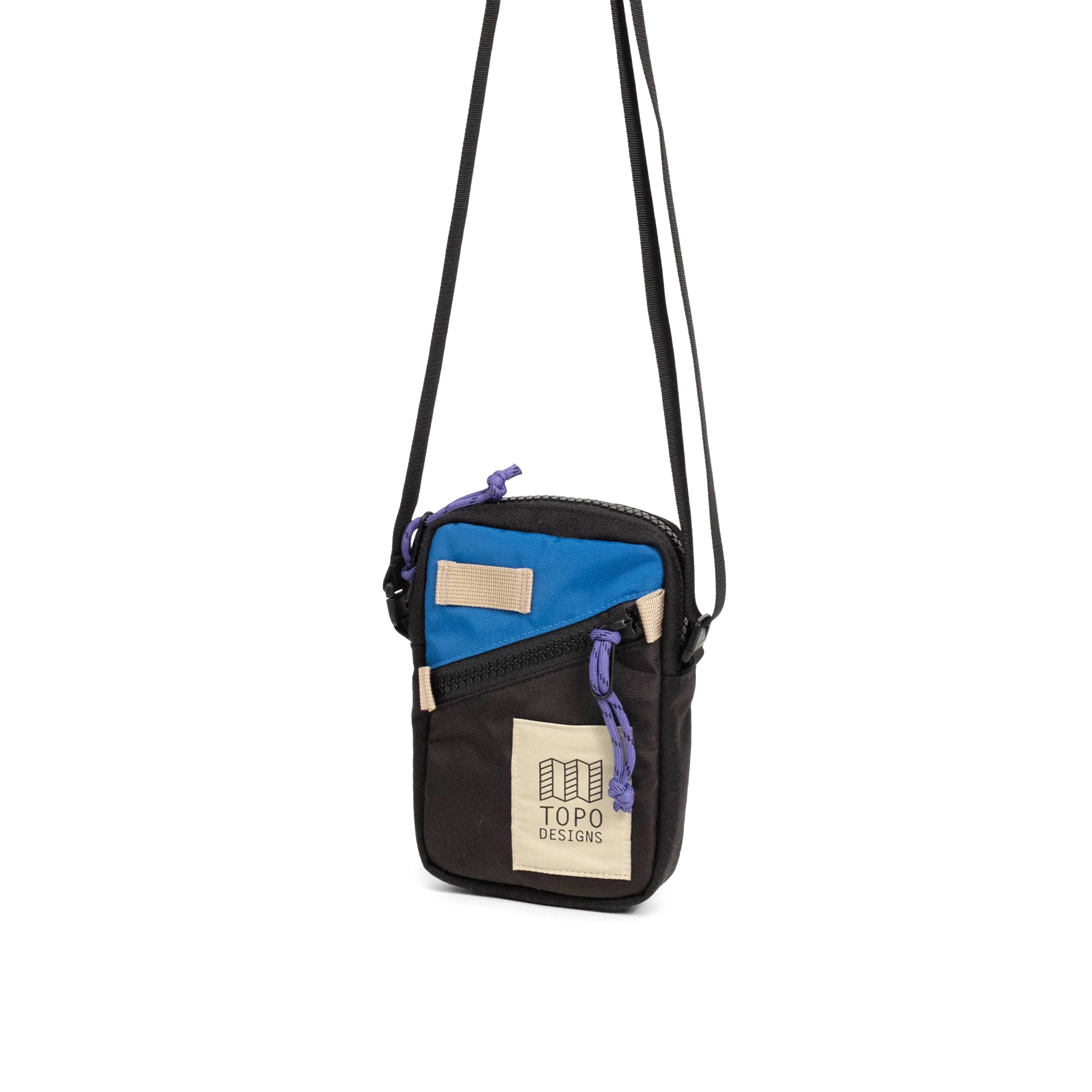 Topo Designs Mini Shoulder Bag in Classic Blue Black — angle view 2 # color_Classic Blue Black