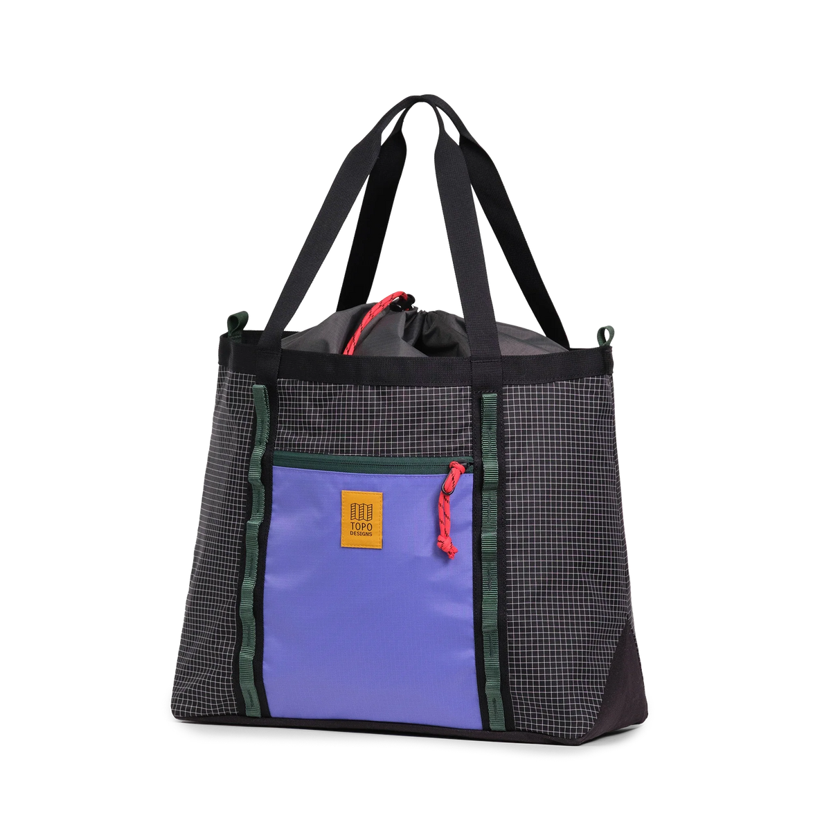 Topo Designs Mountain Utility Tote in Grid Very Peri — angle view 2 # color_Grid Very Peri