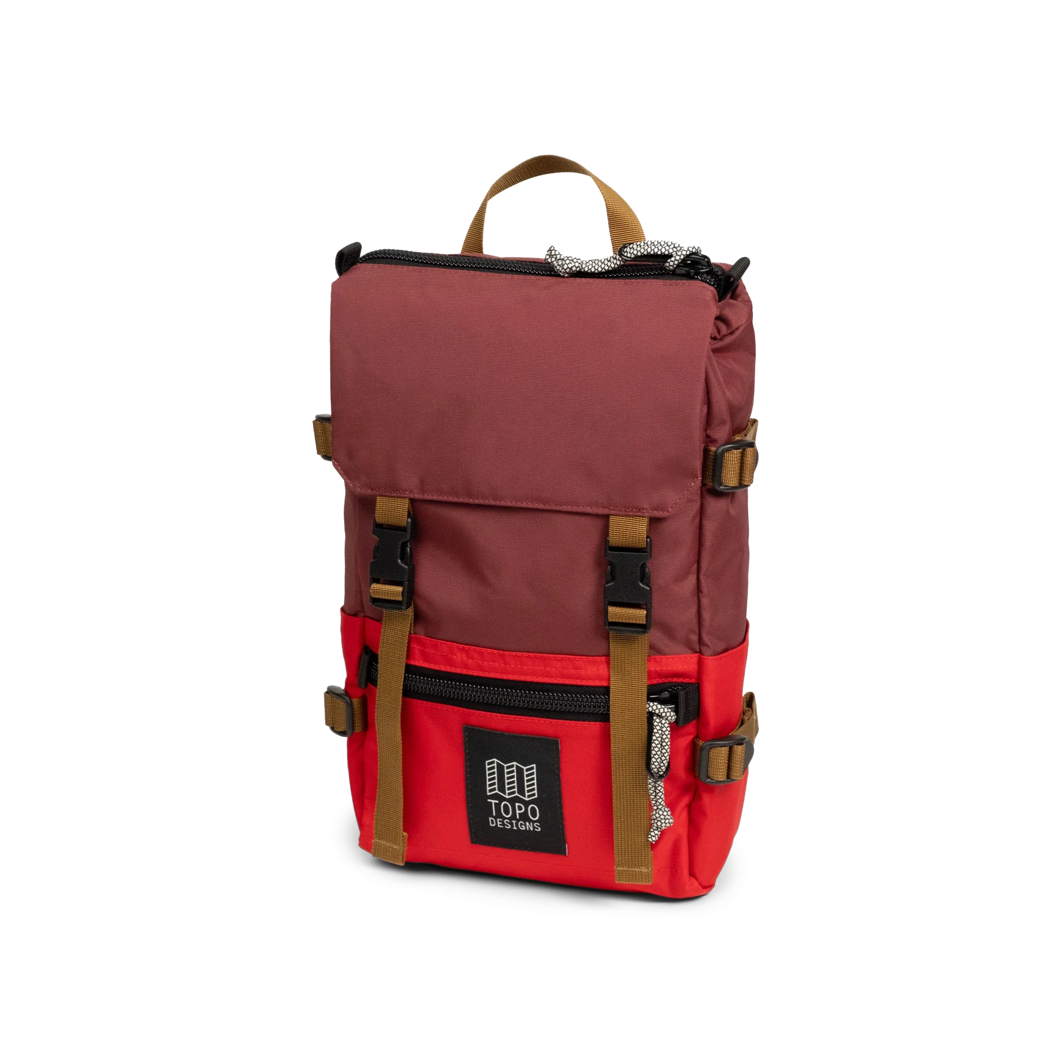 Topo Designs Rover Pack Mini in Maroon Salsa — front view # color_Maroon Salsa